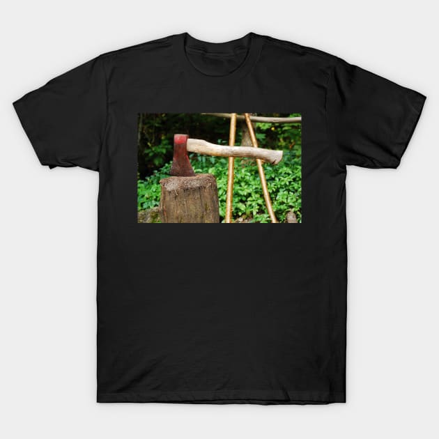 Old Axe on Wood Block T-Shirt by jojobob